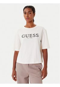 Guess T-Shirt V5YI02 I3Z14 Beżowy Boxy Fit. Kolor: beżowy. Materiał: bawełna