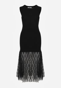 Born2be - Czarna Koktajlowa Sukienka z Wiskozą i Rozkloszowanym Koronkowym Dołem Erivissa. Kolor: czarny. Materiał: wiskoza, koronka. Typ sukienki: proste. Styl: wizytowy #7