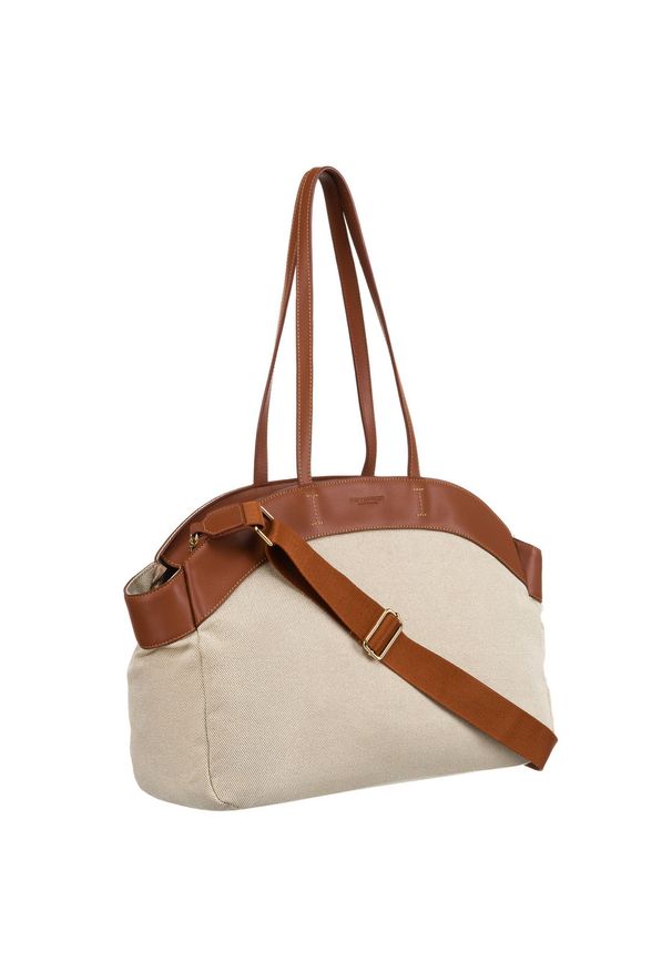 Duża torba damska wykonana ze skóry naturalnej i włókna poliamidowego w beżowo-brązowym kolorze Peterson PTN CAN-01. Kolor: beżowy, wielokolorowy, brązowy. Materiał: skórzane