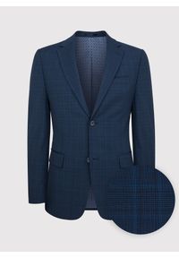 Pako Lorente - PAKO LORENTE – Granatowa marynarka garniturowa w delikatną niebieską kratkę. Okazja: na wesele, na ślub cywilny. Kolor: niebieski. Materiał: wełna. Wzór: kratka. Styl: elegancki #7
