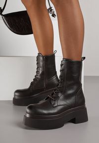 Renee - Brązowe Botki Workery na Platformie Tusella. Okazja: na imprezę, na co dzień. Kolor: brązowy. Materiał: jeans. Sezon: zima. Obcas: na platformie. Styl: casual #5