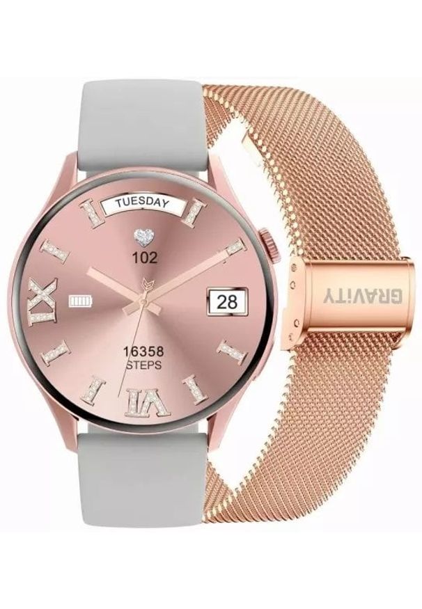 Smartwatch Gravity Różowe Złoto Pasek i Bransoleta GT5-8. Rodzaj zegarka: smartwatch. Kolor: różowy, złoty, wielokolorowy