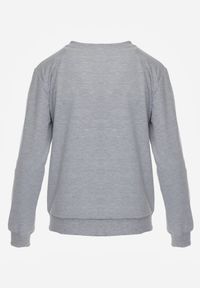 Born2be - Szara Bluza z Bawełną Ozdobiona Ściągaczami Hilani. Okazja: na spacer, na co dzień. Kolor: szary. Materiał: bawełna. Wzór: aplikacja. Styl: casual, elegancki, klasyczny #7