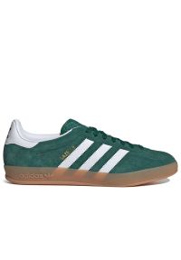 Adidas - Buty unisex adidas Gazelle Indoor JI2062 - zielone. Okazja: na uczelnię. Zapięcie: pasek. Kolor: zielony. Materiał: zamsz, skóra, guma. Szerokość cholewki: normalna. Wzór: aplikacja, paski. Sezon: lato. Model: Adidas Gazelle