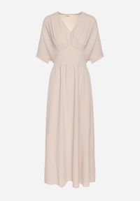 Born2be - Jasnobeżowa Rozkloszowana Sukienka z Gumką w Talii i Dekoltem w Serek Iffara. Okazja: na co dzień, na spotkanie biznesowe, do pracy. Typ kołnierza: dekolt w serek. Kolor: beżowy. Styl: biznesowy, casual #7