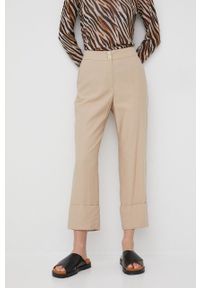 Pennyblack spodnie damskie kolor beżowy proste high waist. Okazja: na co dzień. Stan: podwyższony. Kolor: beżowy. Styl: casual