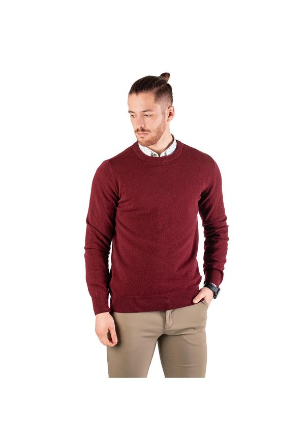 TAGART - Sweter myśliwski męski Tagart Oslo 100% wełna Merino. Kolor: czerwony. Materiał: wełna