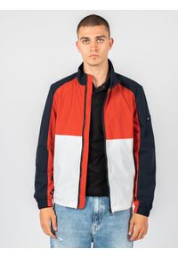 TOMMY HILFIGER - Tommy Hilfiger Kurtka | MW0MW226090 | Mężczyzna | Biały, Granatowy. Okazja: na co dzień. Typ kołnierza: kołnierzyk stójkowy. Kolor: niebieski, biały, wielokolorowy. Materiał: poliester. Wzór: nadruk, aplikacja. Styl: casual