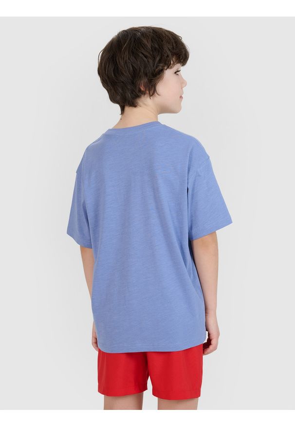 4f - 4F T-shirt oversize gładki chłopięcy - granatowy 158 (12-13 lat). Okazja: na co dzień. Kolor: niebieski. Materiał: bawełna, tkanina, jersey. Długość rękawa: krótki rękaw. Długość: krótkie. Wzór: gładki. Sezon: lato. Styl: klasyczny, elegancki, sportowy, casual