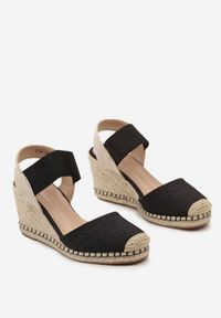 Renee - Czarne Sandały Espadryle na Plecionym Koturnie Batulia. Kolor: czarny. Sezon: lato. Obcas: na koturnie. Styl: elegancki