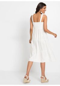 Sukienka midi lniana bonprix biel wełny. Kolor: biały. Materiał: wełna, len. Długość rękawa: na ramiączkach. Długość: midi #7