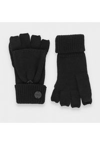 outhorn - Rękawiczki mitenki - czarne. Kolor: czarny. Materiał: dzianina, akryl. Wzór: ze splotem #2