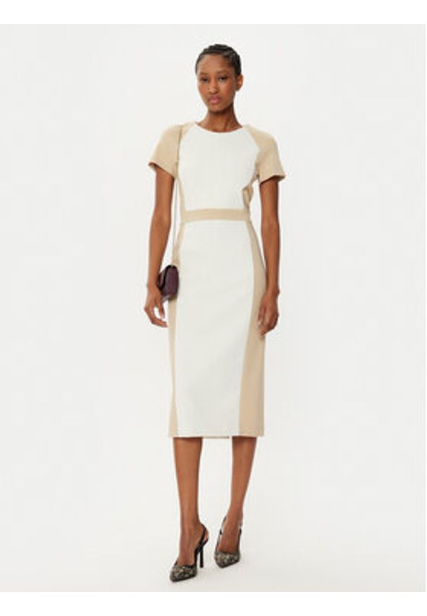 BOSS Sukienka koktajlowa Darsa 50532526 Écru Regular Fit. Materiał: syntetyk. Styl: wizytowy