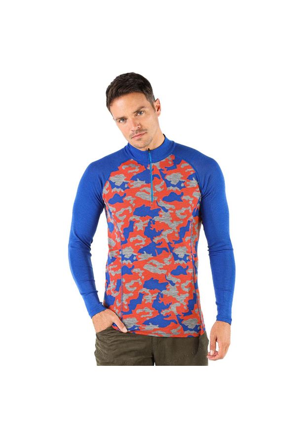 WOOLONA - Bluza turystyczna męska Woolona Asker Zip z długim rękawem. Kolor: niebieski. Długość rękawa: długi rękaw. Długość: długie