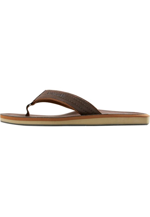 Quiksilver - Japonki Carver męskie. Okazja: na plażę. Kolor: brązowy. Materiał: kauczuk, syntetyk, skóra. Wzór: paski. Styl: sportowy