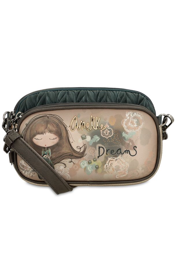 Torebka damska Anekke, mała kompaktowa z ozdobną grafiką z 3 komorami i regulowanym paskiem, brązowa, 41703-445. Kolor: brązowy. Wzór: aplikacja, kwiaty, haft. Dodatki: z haftem. Materiał: pikowane, zdobione. Rodzaj torebki: na ramię