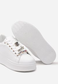 Born2be - Biało-Czarne Sneakersy Obiara. Kolor: biały. Materiał: materiał. Szerokość cholewki: normalna. Wzór: aplikacja #5