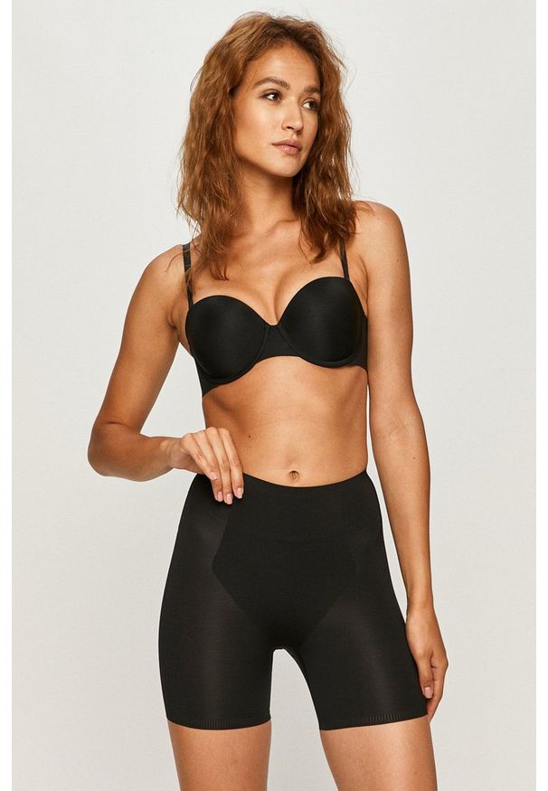 Spanx - Szorty modelujące Thinstincts Targeted. Kolor: czarny. Materiał: satyna, materiał. Wzór: ze splotem