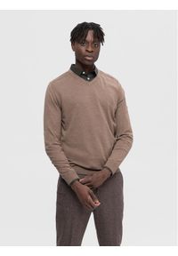 Selected Homme Sweter 16090147 Beżowy Regular Fit. Kolor: beżowy. Materiał: bawełna