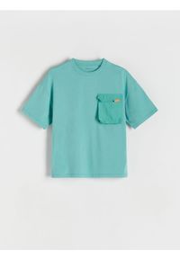 Reserved - Bawełniany t-shirt oversize - turkusowy. Kolor: turkusowy. Materiał: bawełna