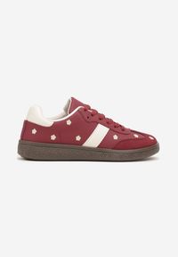 Born2be - Bordowe Sneakersy Typu Tenisówki z Kwiatkami Reisare. Okazja: na co dzień. Kolor: czerwony. Materiał: jeans. Wzór: kwiaty #6