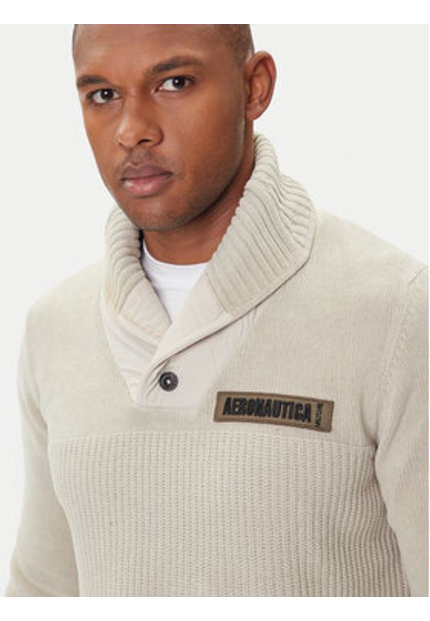 Aeronautica Militare Sweter 252MA1574UL00539 Beżowy Regular Fit. Kolor: beżowy. Materiał: bawełna