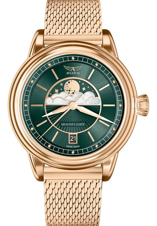 AVIATOR - Zegarek Aviator Zegarek damski Aviator V.1.33.2.263.5 różowe złoto. Kolor: złoty, wielokolorowy, różowy