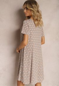 Renee - Brązowo-Beżowa Sukienka Mini z Wiskozy z Rozkloszowanym Dołem Lontassa. Kolor: brązowy. Materiał: wiskoza. Sezon: lato. Długość: mini