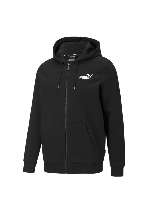 Puma - Męska rozpinana bluza z kapturem i logo Essentials PUMA Black. Typ kołnierza: kaptur. Kolor: czarny. Styl: sportowy, elegancki