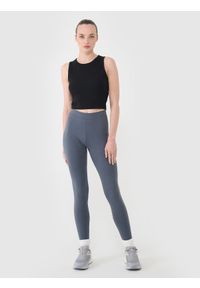 4f - 4F Legginsy dzianinowe damskie - szare S. Okazja: na co dzień. Stan: podwyższony. Kolor: szary. Materiał: dzianina. Wzór: gładki, ze splotem, jednolity. Styl: sportowy, casual