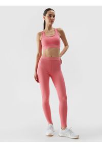 4f - 4F Legginsy treningowe z materiału z recyklingu damskie - pomarańczowe M. Stan: podwyższony. Kolor: pomarańczowy. Materiał: materiał. Wzór: gładki, ze splotem, jednolity. Sport: fitness