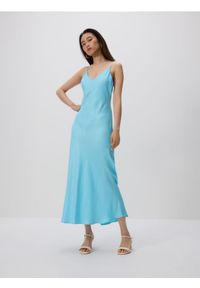 Reserved - Sukienka z wiskozy - turkusowy. Kolor: turkusowy. Materiał: wiskoza. Wzór: gładki. Typ sukienki: proste