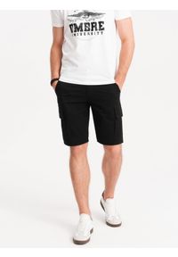 Ombre Clothing - Szorty męskie jednokolorowe z kieszeniami cargo – czarne V4 - Rozmiar: XL. Okazja: na co dzień. Kolor: czarny. Materiał: materiał, poliester, elastan, bawełna. Długość: krótkie. Wzór: jednolity, gładki, aplikacja, haft. Sezon: lato. Styl: wakacyjny, casual