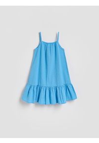 Reserved - Sukienka na ramiączkach - niebieski. Kolor: niebieski. Materiał: bawełna. Długość rękawa: na ramiączkach