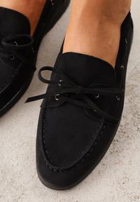 Renee - Czarne Mokasyny ze Sznurkiem i Kokardą Samiphia. Okazja: na co dzień. Kolor: czarny. Materiał: jeans. Styl: casual, elegancki #2