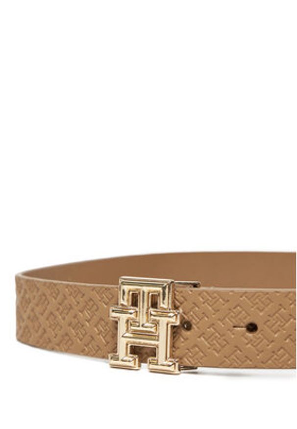 TOMMY HILFIGER - Tommy Hilfiger Pasek Damski Th Monogram 3.0 Mono AW0AW17354 Brązowy. Kolor: brązowy. Materiał: skóra