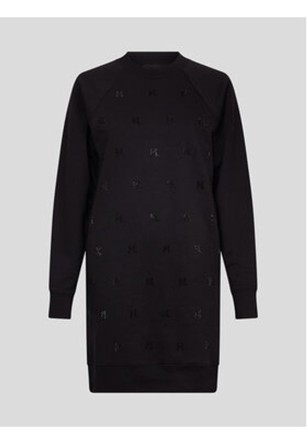 Karl Lagerfeld - KARL LAGERFELD Sukienka dzianinowa Monogram Rhinestone 226W1353 Czarny Regular Fit. Typ kołnierza: dekolt w karo. Kolor: czarny. Materiał: bawełna, dzianina
