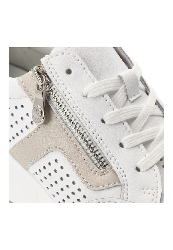 Sneakersy damskie Vinceza, ze skóry naturalnej licowej ażurowa cholewka zamek i sznurowanie lekka podeszwa, białe, 95403. Okazja: na spacer, na co dzień. Zapięcie: sznurówki. Kolor: biały. Materiał: skóra. Szerokość cholewki: normalna. Wzór: ażurowy. Obcas: na platformie. Styl: casual, elegancki, sportowy, klasyczny