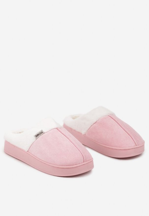 Born2be - Różowe Płaskie Kapcie z Futerkiem Leretha. Okazja: do domu. Kolor: różowy. Materiał: futro. Styl: elegancki
