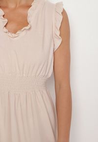 Born2be - Beżowa Sukienka z Wiskozą o Rozkloszowanym Kroju Bez Rękawów Folerose. Typ kołnierza: dekolt w serek. Kolor: beżowy. Materiał: wiskoza. Długość rękawa: bez rękawów. Sezon: wiosna, lato. Typ sukienki: rozkloszowane. Styl: elegancki #4