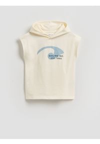 Reserved - T-shirt z kapturem - złamana biel. Typ kołnierza: kaptur. Materiał: dzianina, bawełna #1