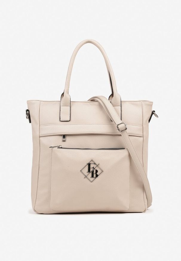 Renee - Ciemnobeżowa Torebka Typu Shopper z Paskiem Crossbody Zdobiona Aplikacją Idaniela. Kolor: beżowy. Wzór: aplikacja. Dodatki: z aplikacjami. Materiał: zdobione. Styl: elegancki, casual. Rodzaj torebki: na ramię