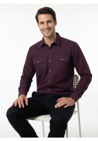 Sportowa Koszula Męska z Bocznymi Kieszeniami - Brave Soul - Bordowa. Okazja: na co dzień. Kolor: czerwony. Materiał: bawełna. Styl: sportowy #4