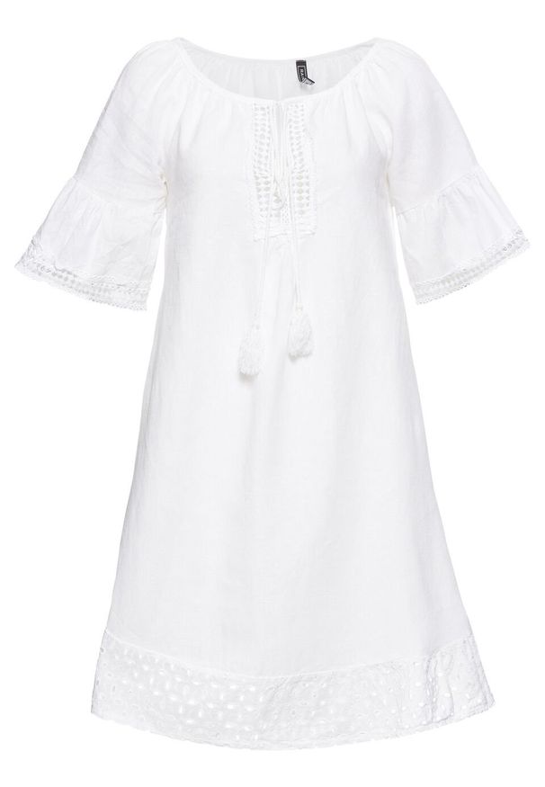 Sukienka lniana bonprix biały. Kolor: biały. Materiał: len