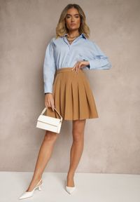 Renee - Beżowa Spódnica z Wiskozą o Rozkloszowanym Kroju z Plisami i Gumką w Pasie w Stylu Preppy Iliola. Okazja: na co dzień. Kolor: brązowy. Materiał: wiskoza. Styl: elegancki, casual #4