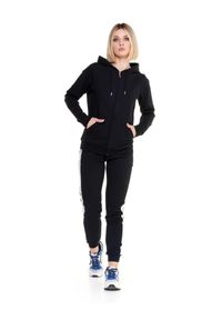 LEONE 1947 APPAREL - Błyszczący damski dres z kapturem i zamkiem błyskawicznym. Kolor: czarny. Materiał: dresówka. Sport: fitness