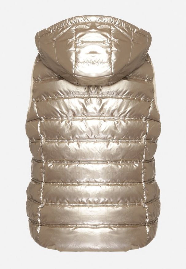 Born2be - Złota Kamizelka z Odpinanym Kapturem i Pikowaniem Zinnethira. Okazja: na co dzień. Kolor: złoty. Materiał: jeans. Styl: casual, elegancki