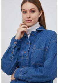 Pepe Jeans Bluzka jeansowa Riley damska gładka. Kolor: niebieski. Materiał: denim. Długość: krótkie. Wzór: gładki
