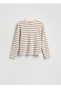 Reserved - Longsleeve z merceryzowanej bawełny - brązowy. Kolor: brązowy. Materiał: bawełna. Długość rękawa: długi rękaw