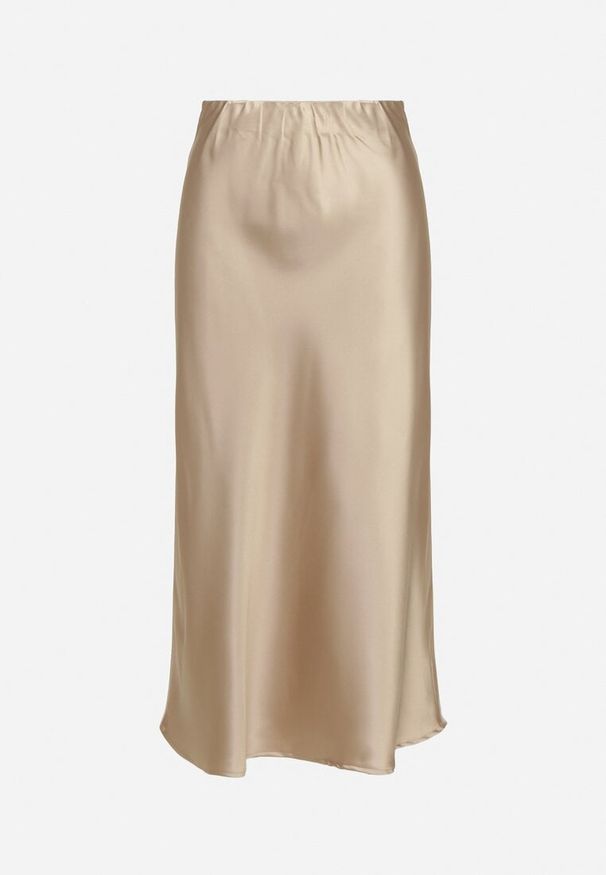 Born2be - Beżowa Satynowa Spódnica z Wysokim Stanem Pillineira. Okazja: na co dzień. Stan: podwyższony. Kolor: beżowy. Materiał: satyna. Styl: klasyczny, casual, elegancki